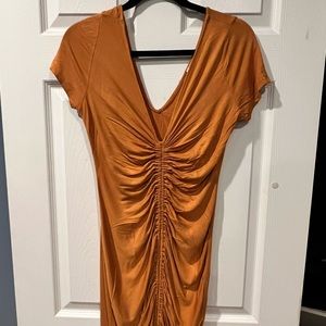 Raunched yellow cocktail dress